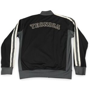 Tecnica Jacket Mens Large Black Gray Full Zip Track Fleece Lined Retro Y2K Style